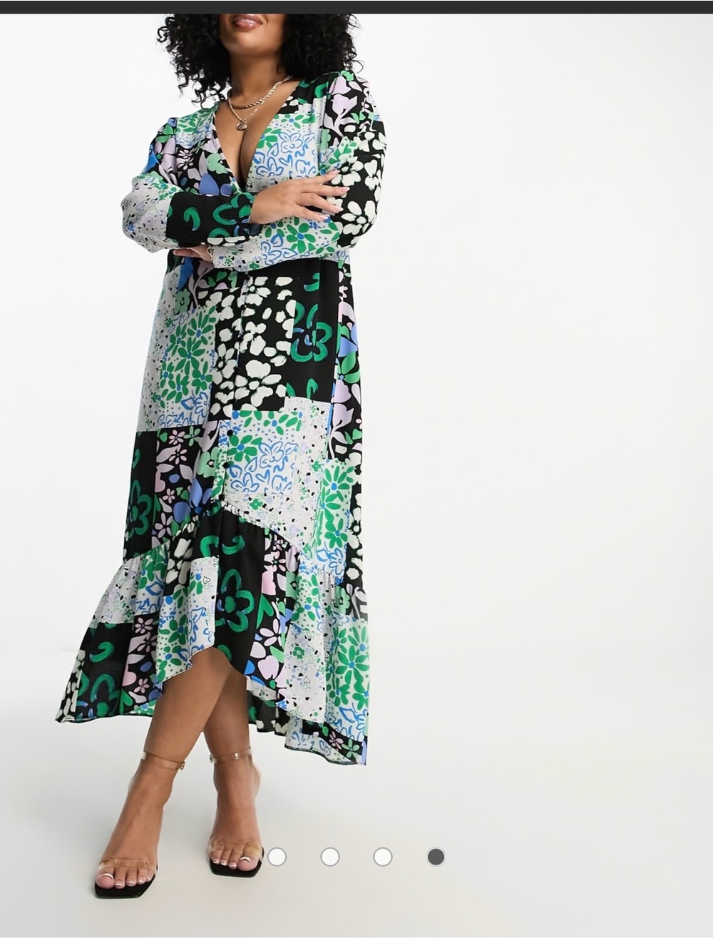 ASOS DESIGN Curve High Low Hem Midi Dress Sz 26 Patchwork Spring Wedding Guest